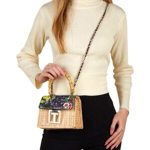 Ted Baker London NWT Jaysisa Floral Print Mini Rattan Basket Bag